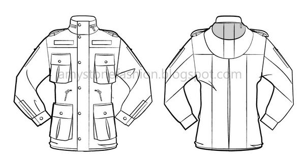 600x323 Amy Stone Fashion Flat Sketches Flat Sketch For Military Field - Jacket Flat Drawing