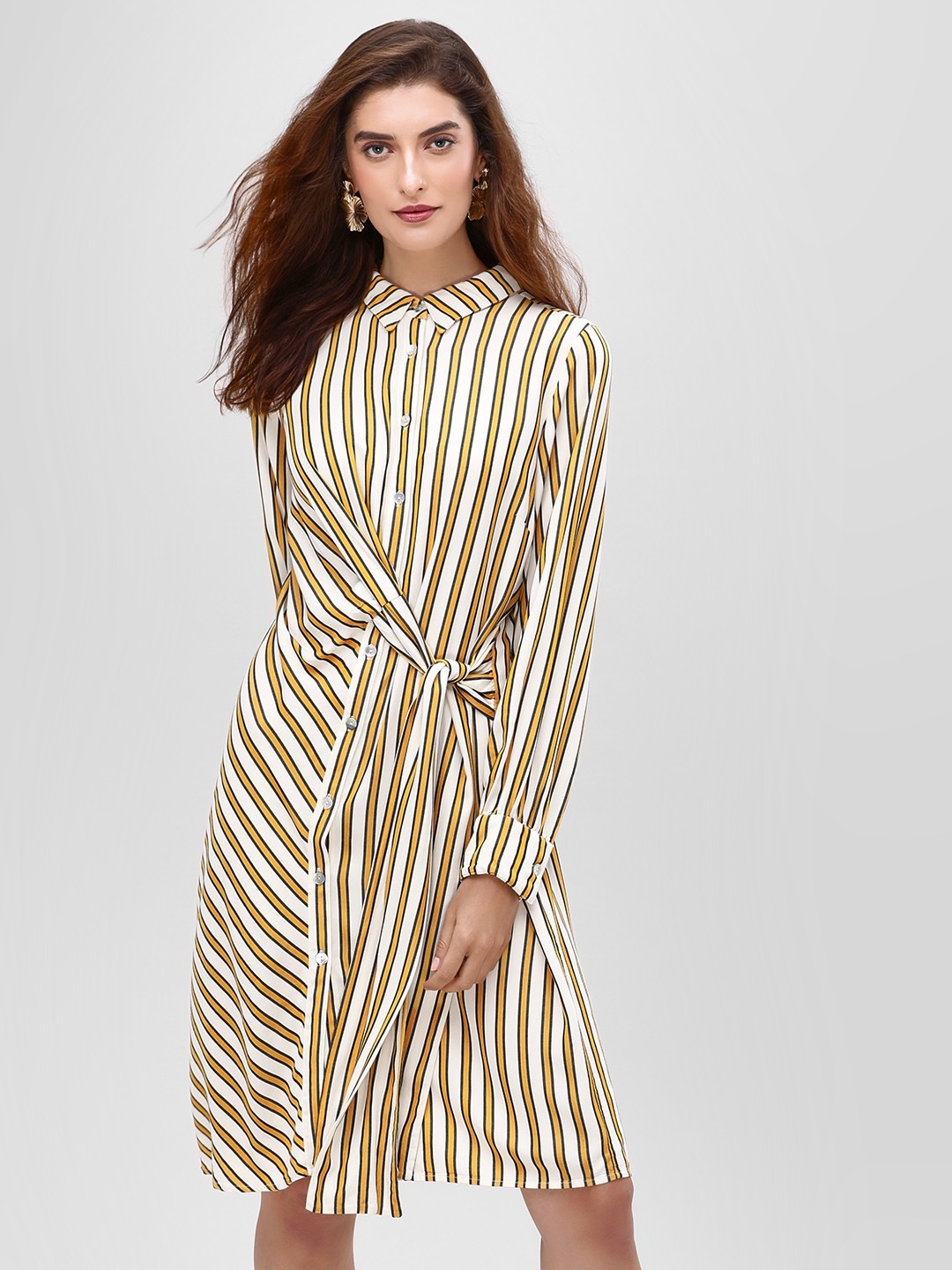 1080x1440 Buy Cover Story Mustard Stripe Shirt Dress With Draw String - Jacket Tied Around Waist Drawing