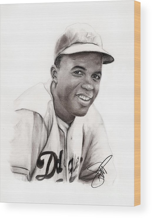 517x740 jackie robinson wood print - Jackie Robinson Drawing