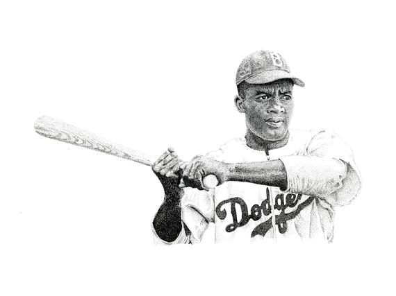 570x427 jackie robinson stipple drawing etsy - Jackie Robinson Drawing
