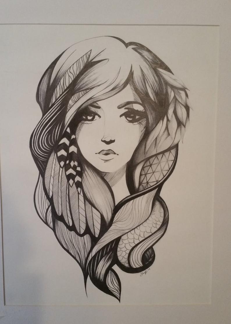 794x1116 Gypsy Girl Drawing Modern Abstract Realism Wall Art - Jacob Drawing