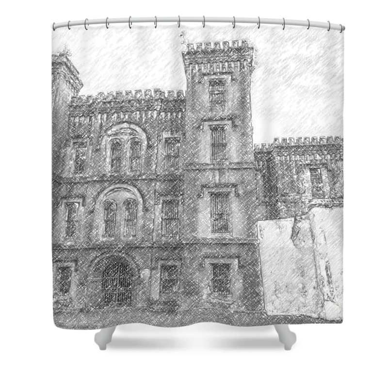 800x800 Pencil Drawing Of Old Jail Shower Curtain For Sale - Jail Drawing