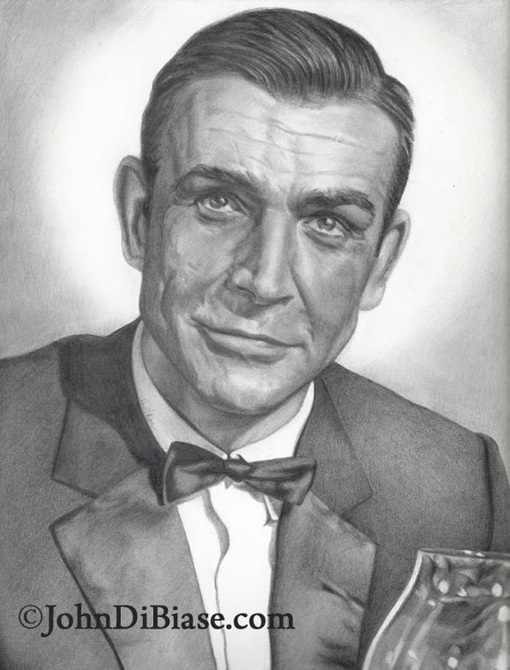 570x748 drawing print of sean connery as james bond etsy - James Bond Drawing