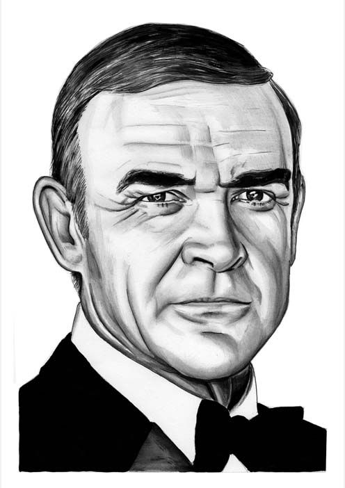 496x702 james bond sean connery art drawing - James Bond Drawing