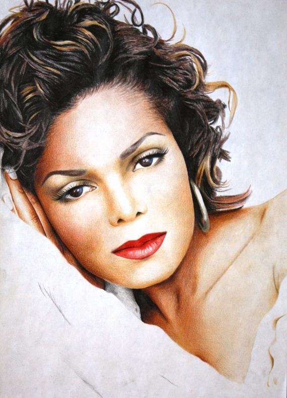 570x791 Janet Jackson Drawing With Colored Pencils Etsy - Janet Jackson Drawing