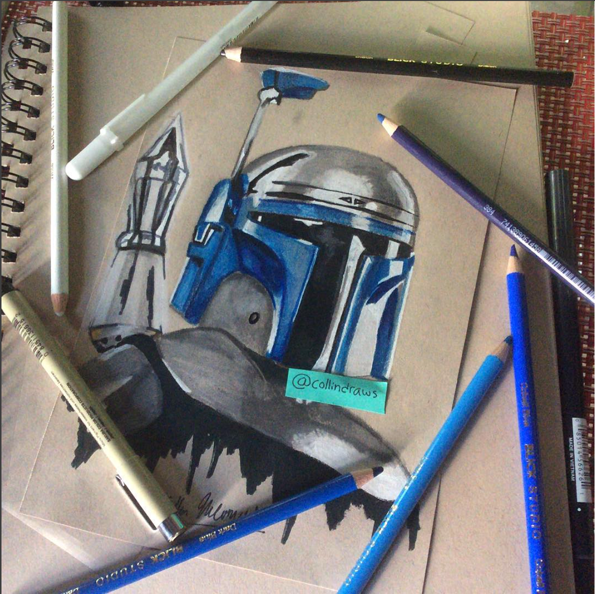 1200x1198 jango fett in colored pencil on behance - Jango Fett Drawing
