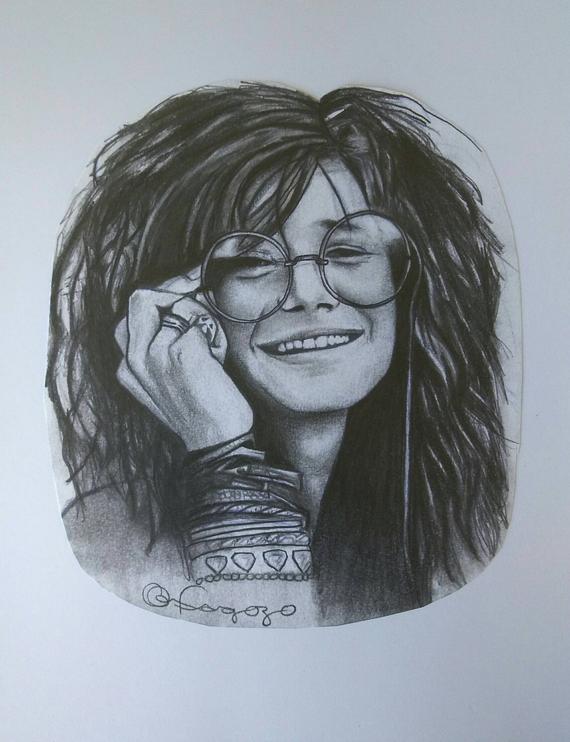 570x742 Janis Joplin Graphite Pencil Drawing Etsy - Janis Joplin Drawing
