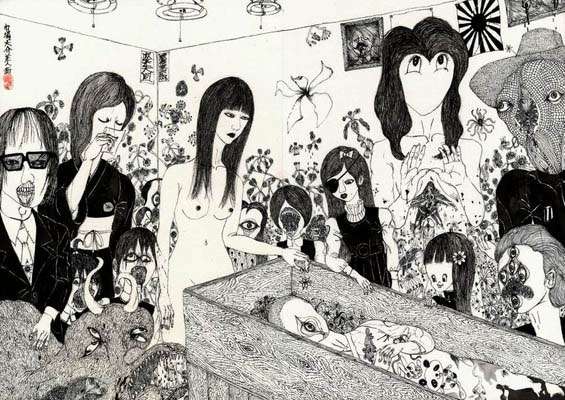 565x400 Japanese Artist Daisuke Ichiba's Intricate Drawings Interweave - Japanese Art Drawings
