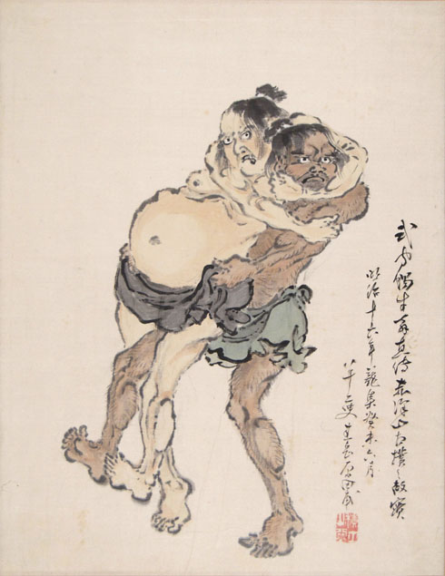 490x635 anonymous japanese artist, two sumo wrestlers fighting - Japanese Art Drawings