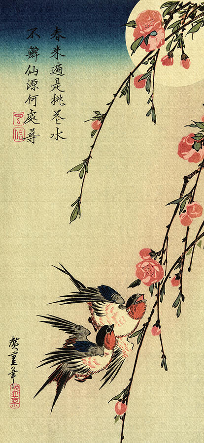 414x900 Vintage Japanese Ukiyo E Woodcut - Japanese Bird Drawing