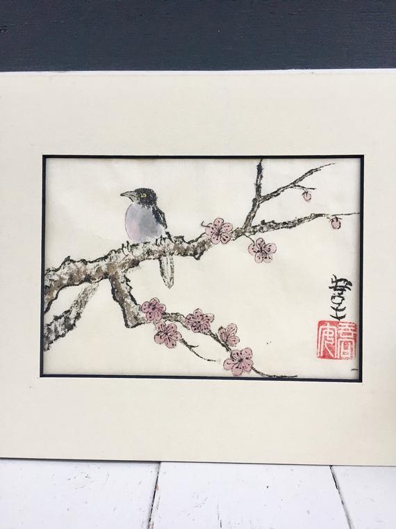 570x760 Vintage Original Japanese Bird Drawings Vintage Original Etsy - Japanese Bird Drawing