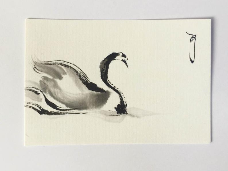 794x596 Ink Drawing Ink Art Japanese Art Swan Art Swan Drawing Etsy - Japanese Bird Drawing