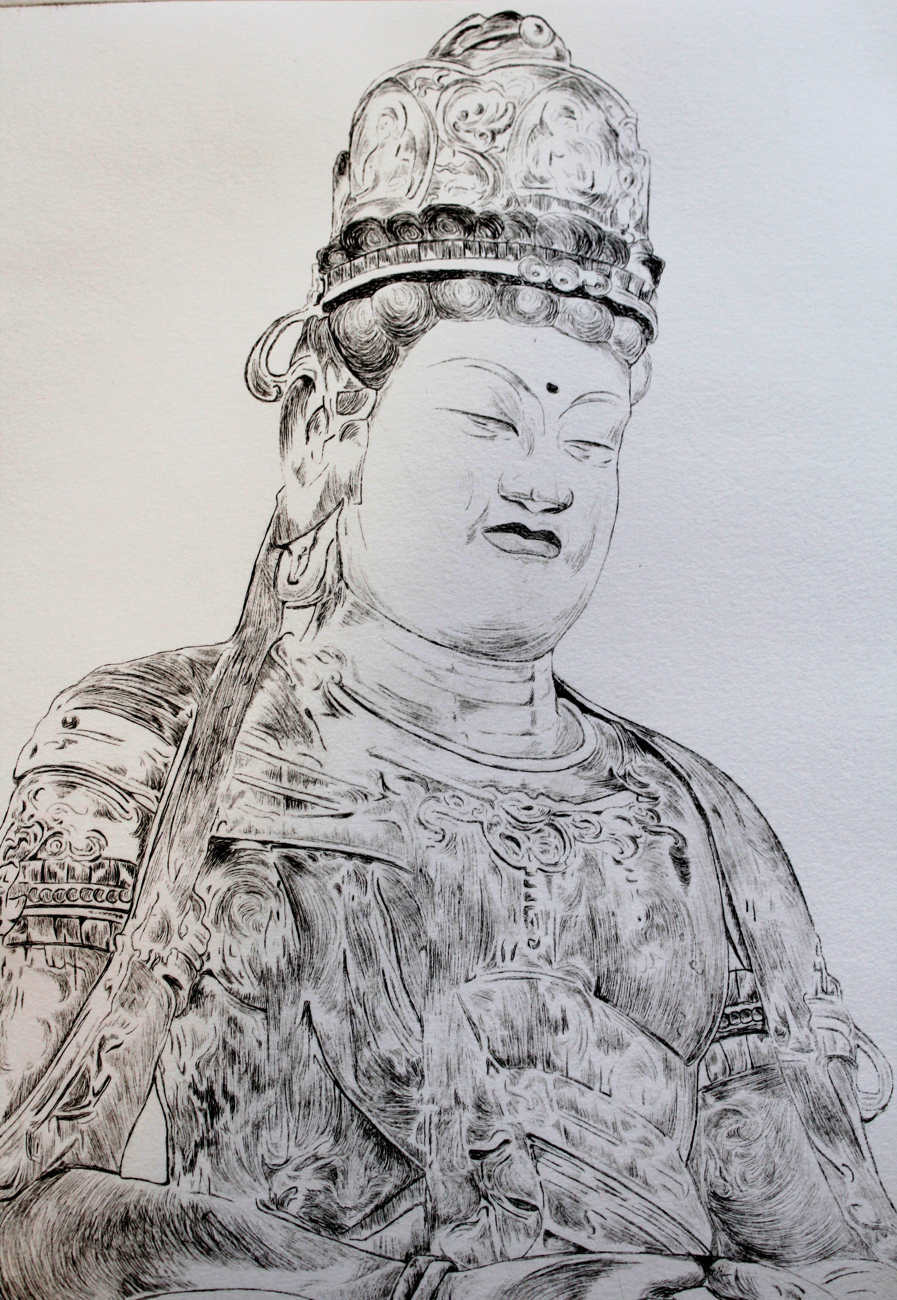 3456x5011 Artfido Buy Art Online Styrene Etching Print Of Japanese - Japanese Buddha Drawing