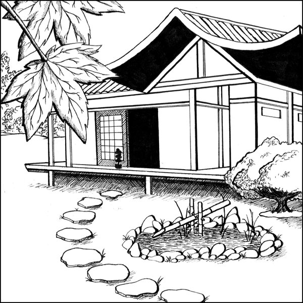 600x600 Samurai Drawing Building For Free Download - Japanese Building Drawing