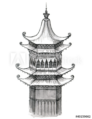 386x500 Japan Building - Japanese Building Drawing