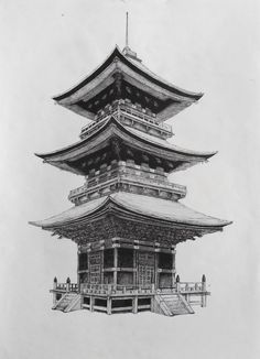 236x326 Japanese Buildings Drawing - Japanese Building Drawing