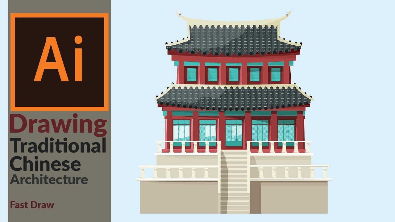 1280x720 Designing A Traditional East Asian Building In Adobe Illustrator - Japanese Building Drawing
