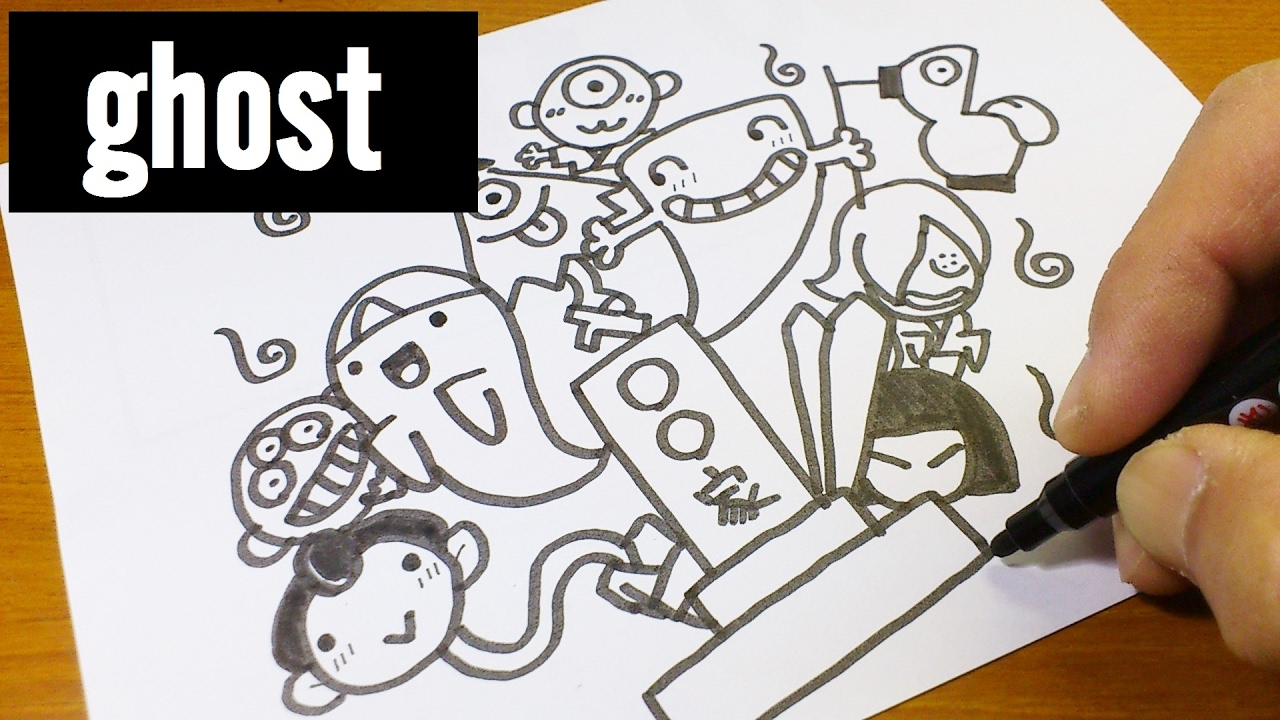 1280x720 How To Draw Cute Japanese Ghost Doodle For Kids ! Kawaii Easy - Japanese Cartoon Drawing