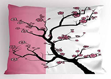 355x254 japanese pillow sham, sakura tree japanese - Japanese Cherry Blossom Drawing