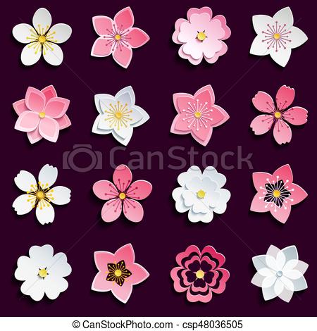 450x470 Set Of Cherry Blossom, Sakura Flowers Set Of Beautiful Pink - Japanese Cherry Blossom Flower Drawing