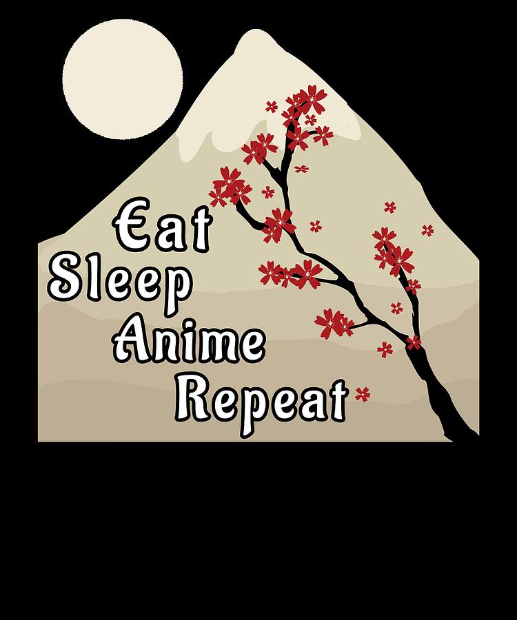 750x900 Eat Sleep Anime Repeat Japanese Cherry Blossom Mountains - Japanese Cherry Tree Drawing