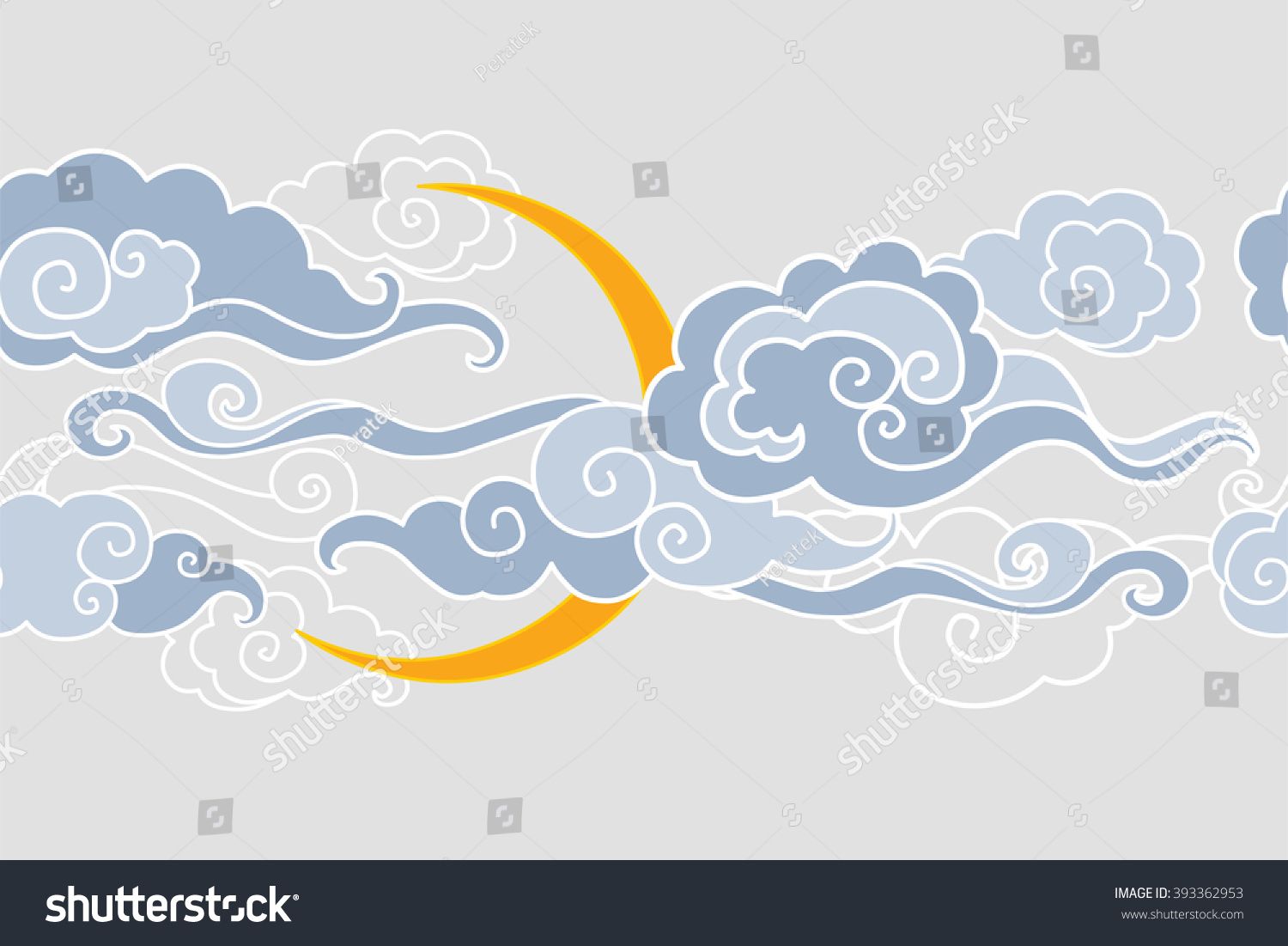 1500x1101 Japanese Or Chinese Style Cloud Design Set Royalty Free - Japanese Cloud Drawing