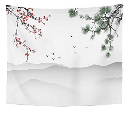 425x383 Emvency Tapestry Cloud Chinese Painting China Pine - Japanese Cloud Drawing