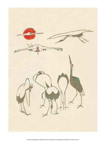 366x488 japanese drawing of flying cranes prints - Japanese Crane Drawing