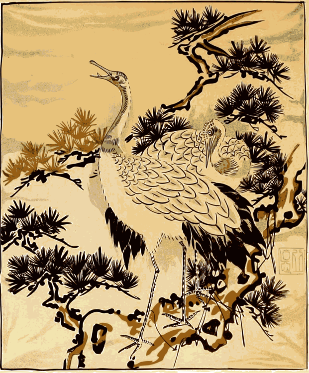 621x750 japanese art red crowned crane common crane drawing cc0 - Japanese Crane Drawing