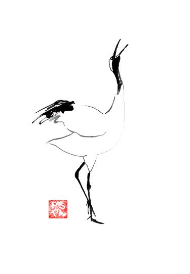 375x542 Japanese Crane Painting - Japanese Crane Drawing