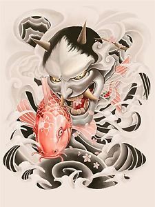 225x300 art print poster painting drawing japanese demon koi carp japan - Japanese Demon Drawing