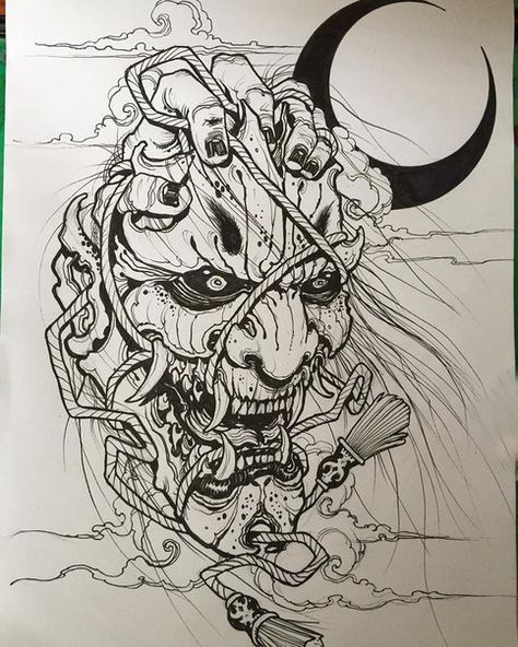 Japanese Demon Mask Drawing at PaintingValley.com | Explore collection ...