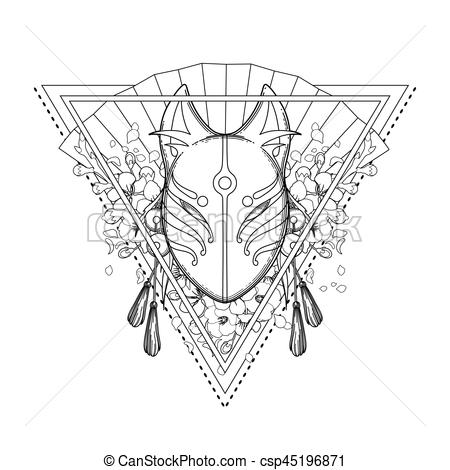 450x470 graphic demon fox mask graphic mask of japanese demon kitsune - Japanese Demon Mask Drawing