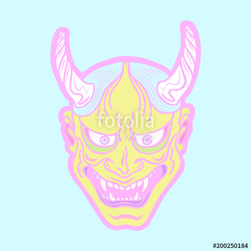 500x500 hand drawn japanese hannya demon bright pastel theatre betrayed - Japanese Demon Mask Drawing
