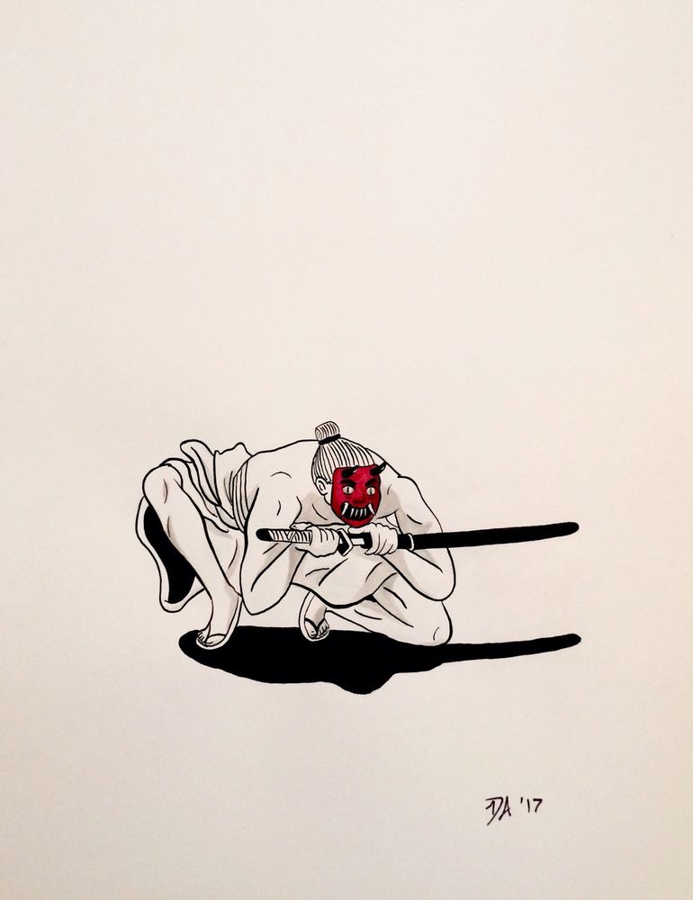 770x1000 Demon Mask Samurai - Japanese Demon Mask Drawing