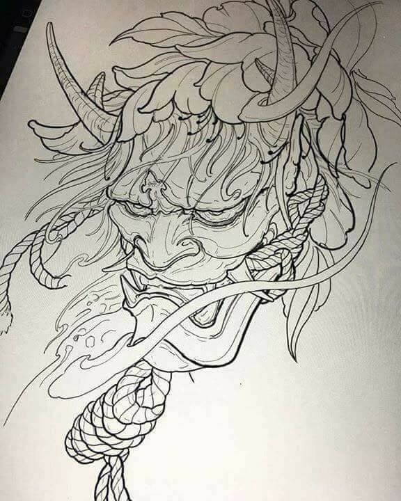 576x720 Dragonface Tattoo Oni Tattoo, Japanese Tattoo Art, Tattoos - Japanese Demon Mask Drawing