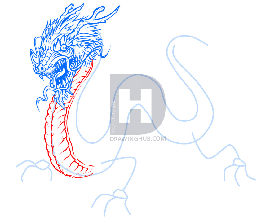 900x720 How To Draw A Japanese Dragon, Step - Japanese Dragon Head Drawing