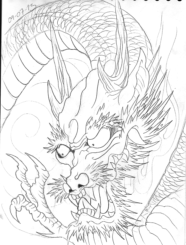 620x818 Tattoo Sketch A Day July - Japanese Dragon Head Drawing