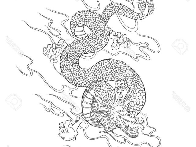 640x480 Drawn Chinese Dragon Japanese Dragon - Japanese Dragon Line Drawing