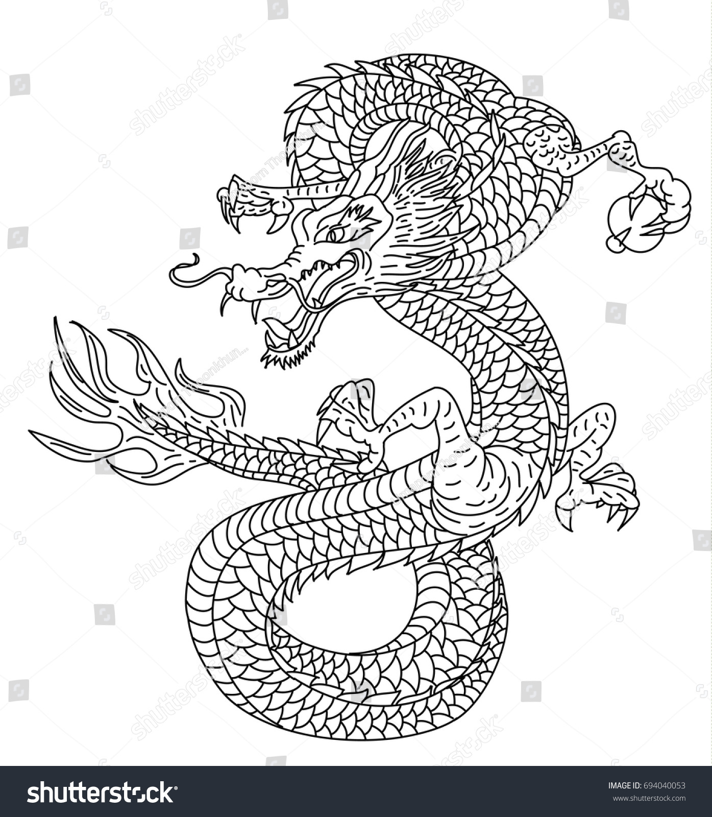 Japanese Dragon Line Drawing at PaintingValley.com | Explore collection ...