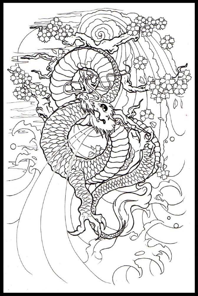 671x1000 japanese dragon drawings japanese dragon line art - Japanese Dragon Line Drawing