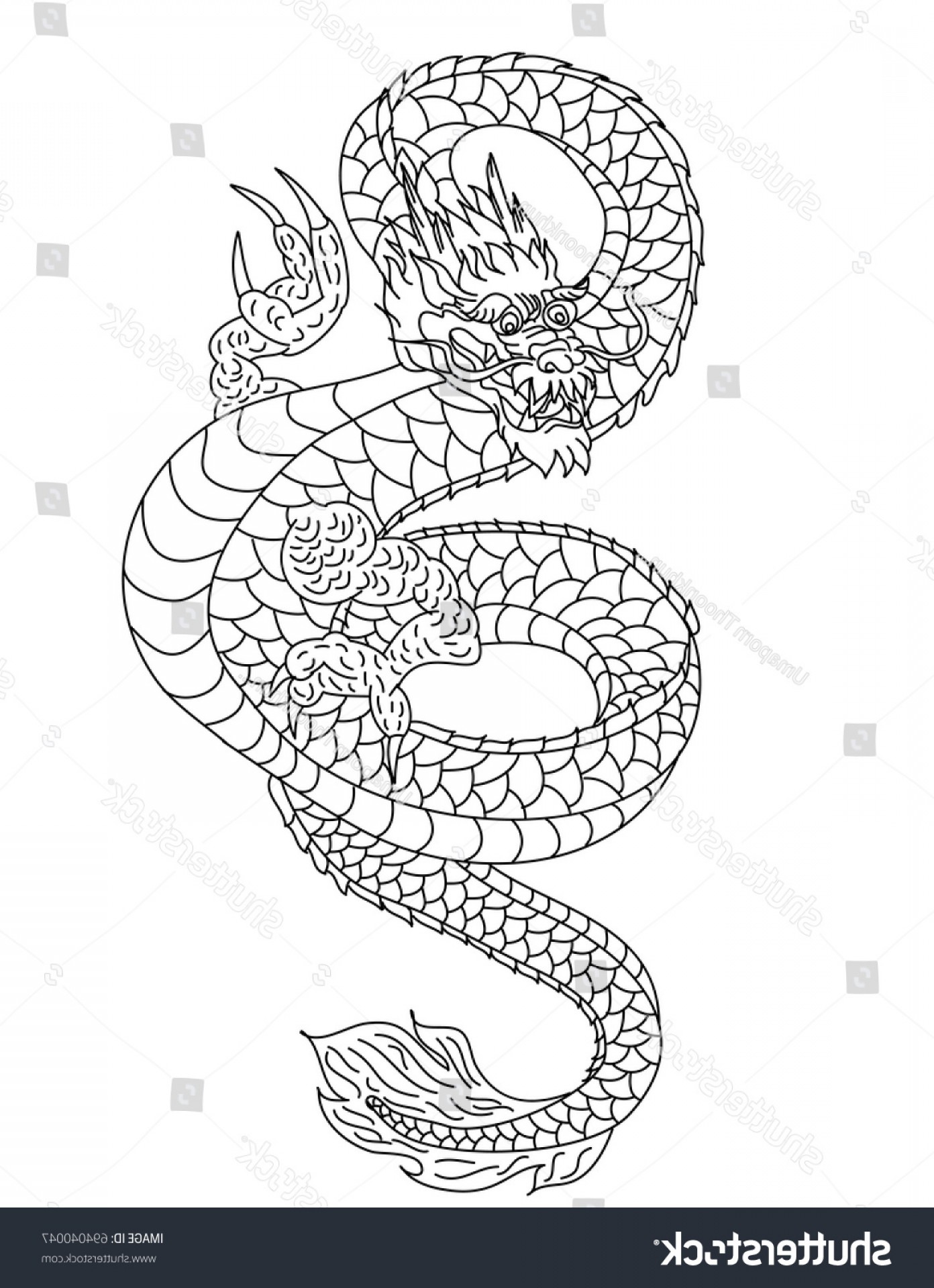 1392x1920 Japanese Dragon Line Drawing On White Stock Vector Royalty Free - Japanese Dragon Line Drawing