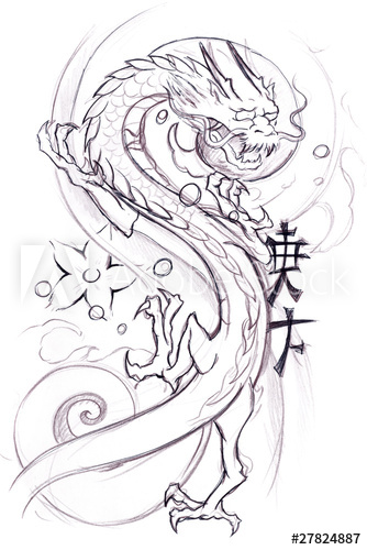 334x500 Tattoo Art, Sketch Of A Japanese Dragon - Japanese Dragon Line Drawing