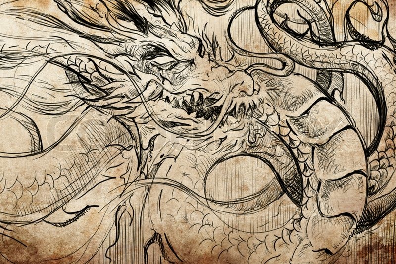 800x533 Japanese Dragon Tattoo Sketch, Handmade Stock Photo Colourbox - Japanese Dragon Tattoo Drawing