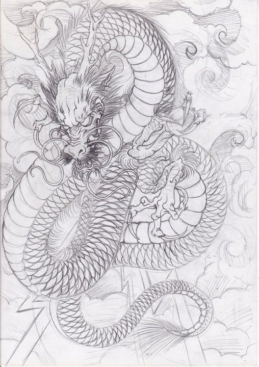 508x720 Japanese Dragon Tattoo Flash - Japanese Dragon Tattoo Drawing