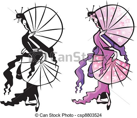 450x389 Japanese Girl With Fans - Japanese Fan Drawing