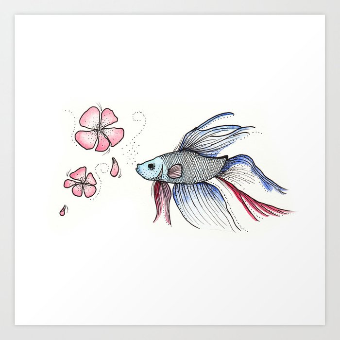 700x700 Japanese Fighting Fish Art Print - Japanese Fighting Fish Drawing