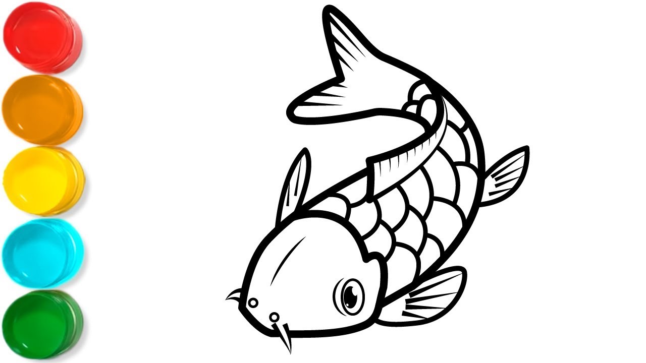 1280x720 Glitter Japanese Koi Fish Drawing And Coloring Pages For Kids - Japanese Fish Drawing