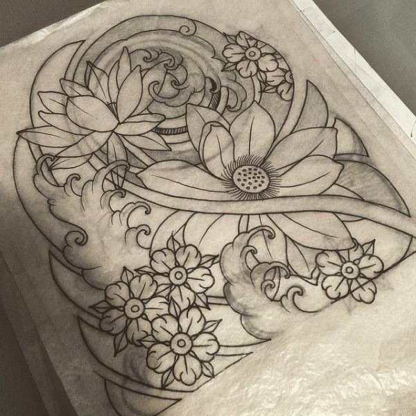 600x600 Japanese Flower Tattoo Drawings - Japanese Flower Drawing