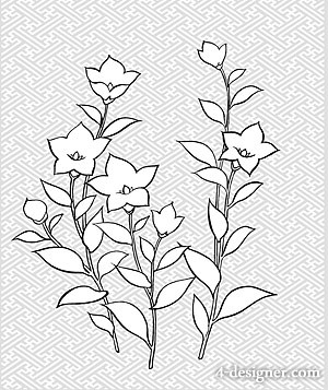 300x357 Designer Japanese Line Drawing Of Plant Flowers Vector - Japanese Flower Drawing